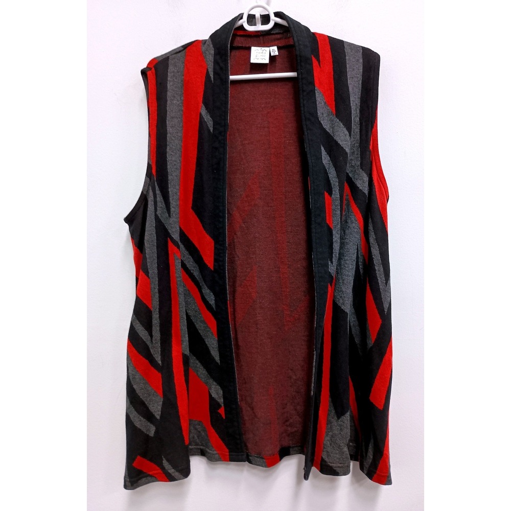 Parsley & Sage Wearable Art Cardigan Womens XL Red Gray Geometric Sleeveless